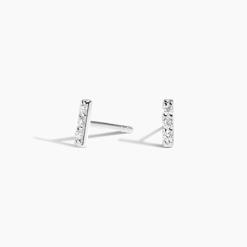 Pavé Bar Diamond Earrings in Silver