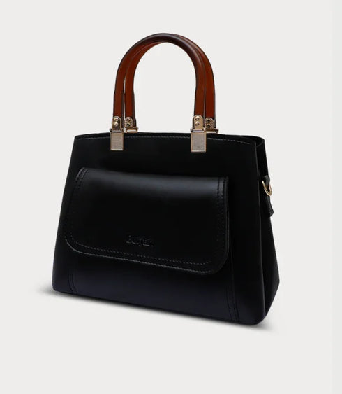 Elegant Black Handbag with Tortoise Shell Handles
